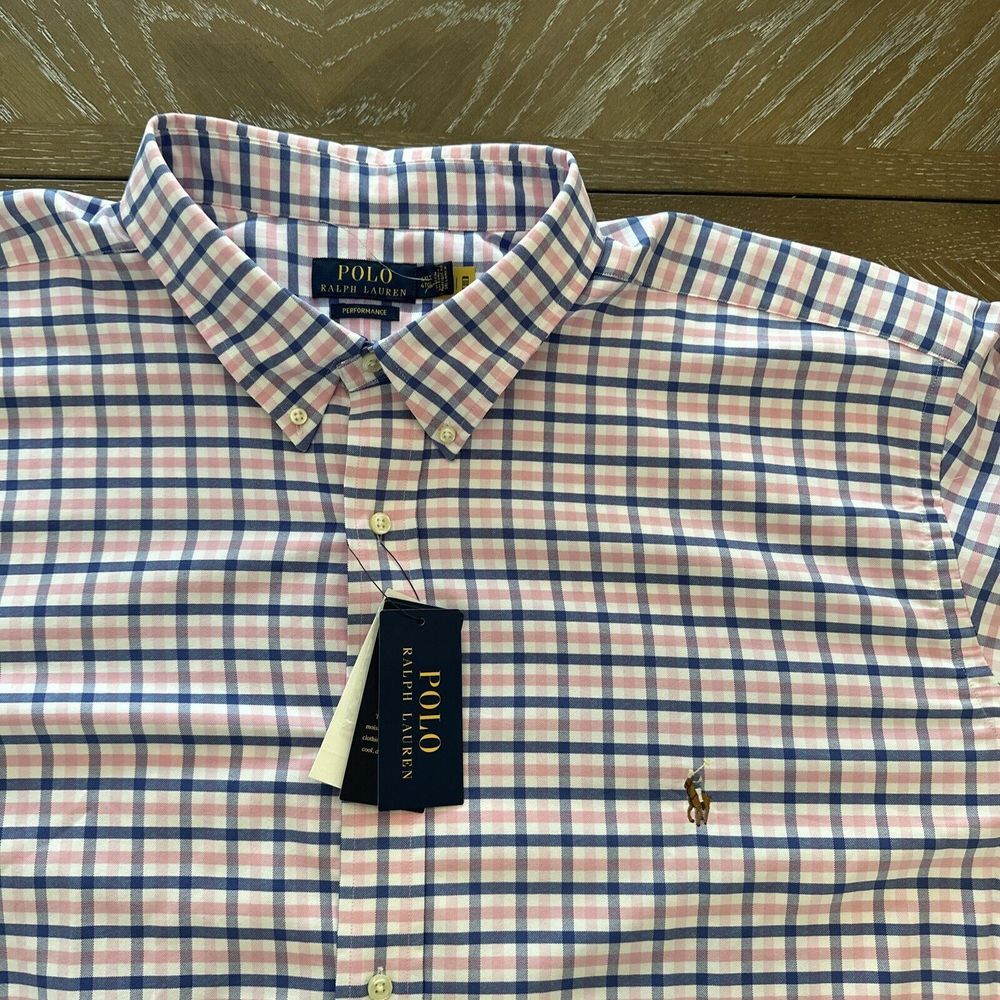 NEW Polo‎ Ralph Lauren 4XLT Performance BLUE/PINK Plaid Button-Down Men's Shirt